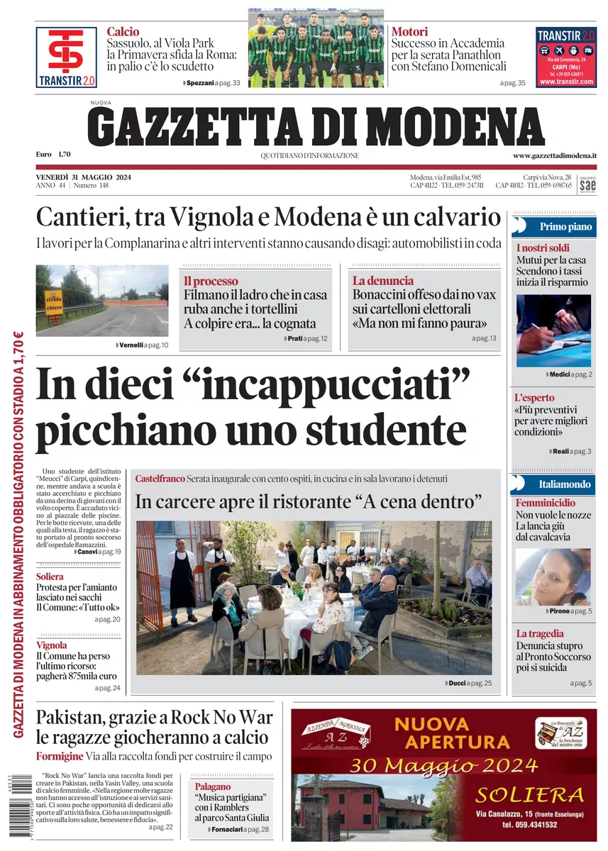 Prima-pagina-gazzetta di modena-oggi-edizione-del-2024-05-31